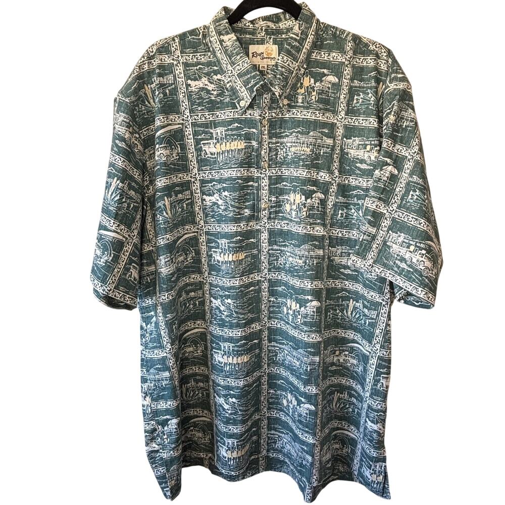 Reyn Spooner Button Up Shirt Lifeguards Back in the Day Classic Green Hawaii